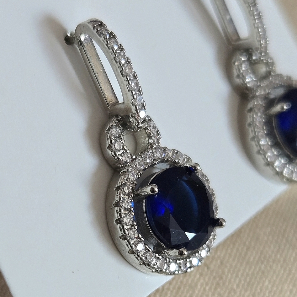 Shapphire Blue And White Dangle Earrings - Picture 9 of 11